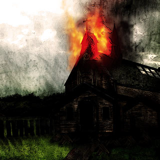 Burning Lies - Black Metal Album Artwork Design with Church in Flames