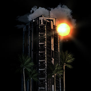 LA Tower and Palms on Sundown Dark Shirt Artwork