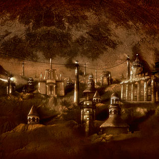 Lost City of Arkh - Doom Black Metal Album Artwork Design with Underground Cave City