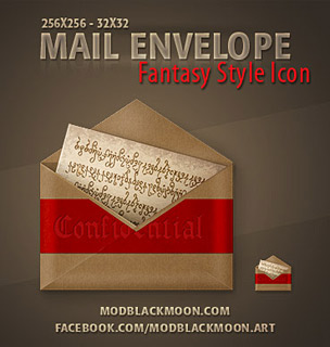 Mail Envelope Fanrasy icon PNG ICO, antique, old, red ribbon, elvish letter