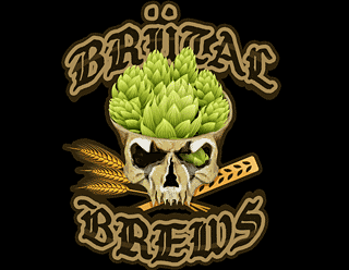 Дизайн логотипа металл пивоварни со злым черепом, пшеницей и шишками хмеля - Brutal Brews