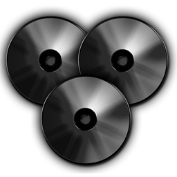Dark Compact Discs, Audio CD Collection, DVD Data free 256px Icon for Interface and Web-Design