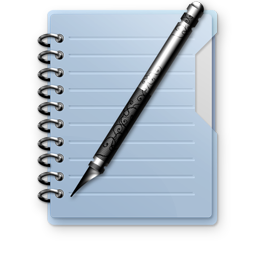 Notepad with Blue Plastic Cover and Pen Stock Icon 256px with Transparent Background for Design