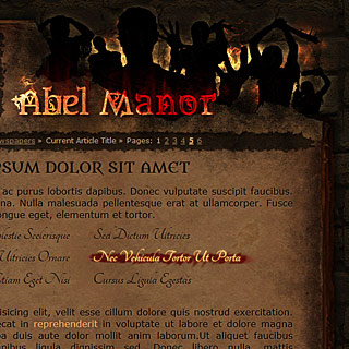 Haunted House Web-Design Preview with Zombies, Ancient Horror Book Style
