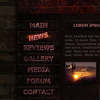 Dark Grunge Punk Web-Template Screenshot with bright Highlights