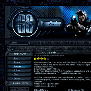 Hi-Tech Futuristic Dark blue Game Portal Web-Site Template Screenshot with Wires and Glowing Elements