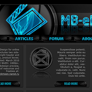 Dark Techno Style Web-Template Design with bright blue Neon Elements