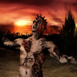 Apocalyptic Syndrome - Posessed Biomech Man in the Desert with Dark Castle Death Metal Artwork Design